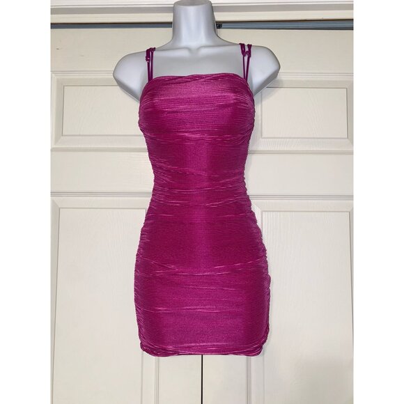 Purple Ruched Mini Dress With Adjustable Spaghetti Straps - Picture 1 of 8